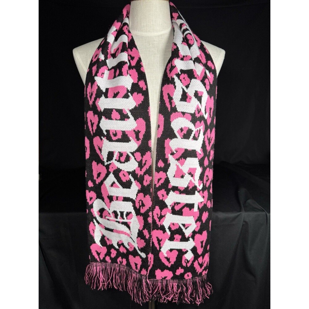Cyber Y2K Beautiful Disaster Scarf - Pink & Black Leopard Gothic Print mcbling